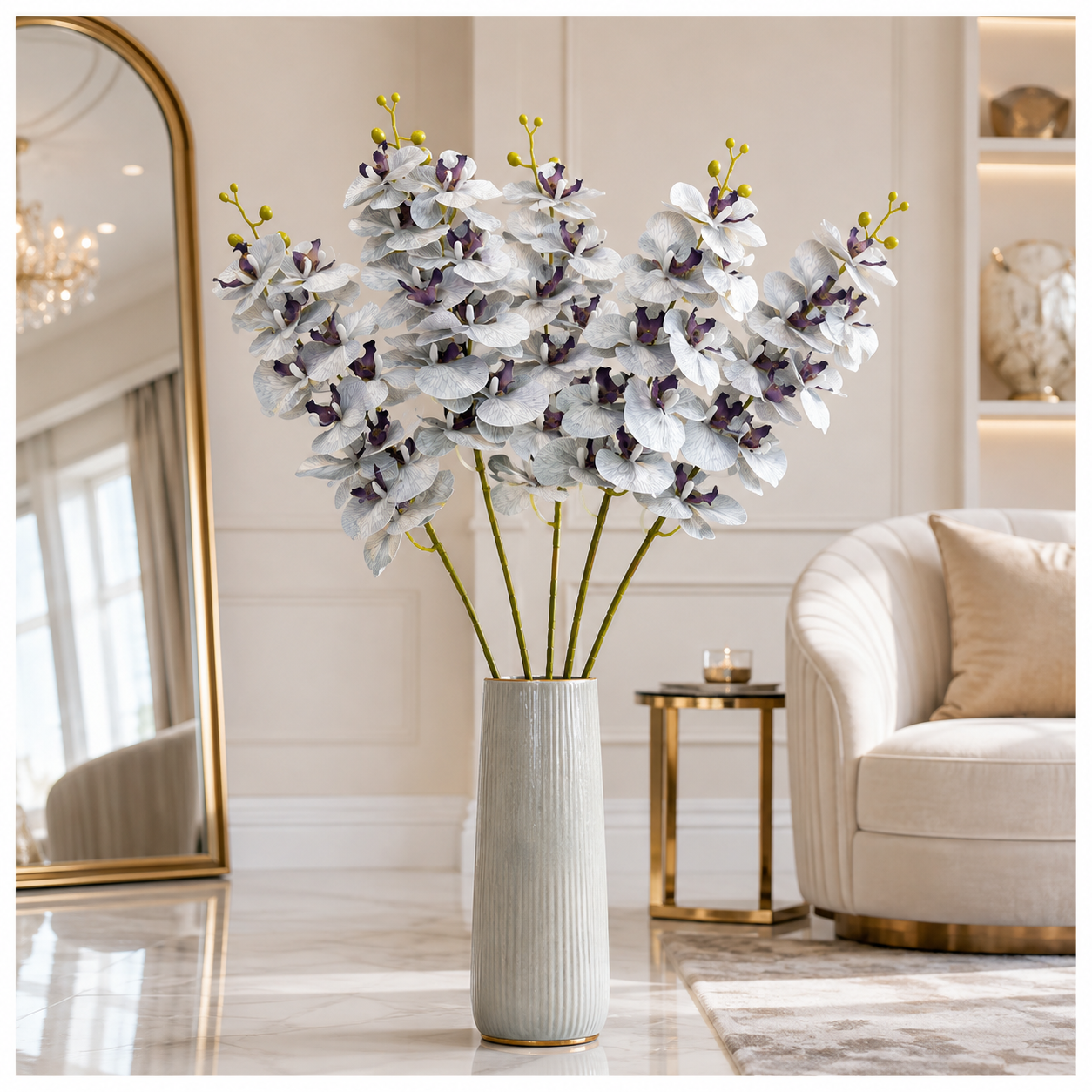 3 Piece Decorative Orchid Stem Set – Beautiful Tall Flowers -98 cm