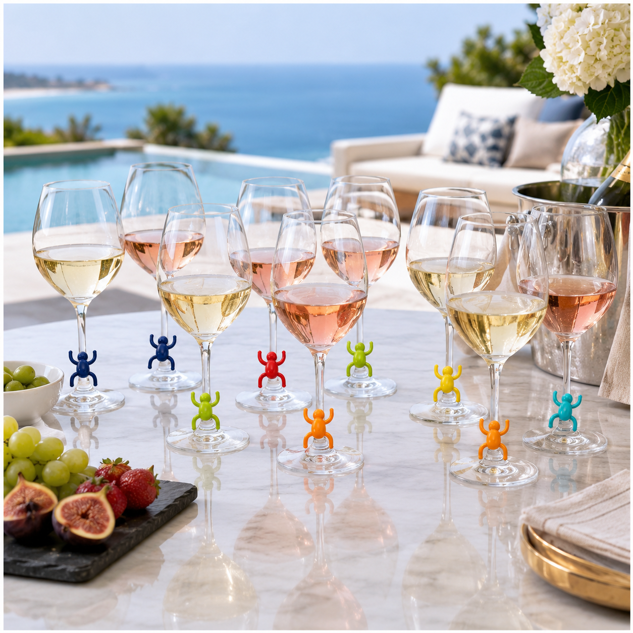 Charming 12-Piece Silicone Spider Wine Glass Marker Set - Multicolour