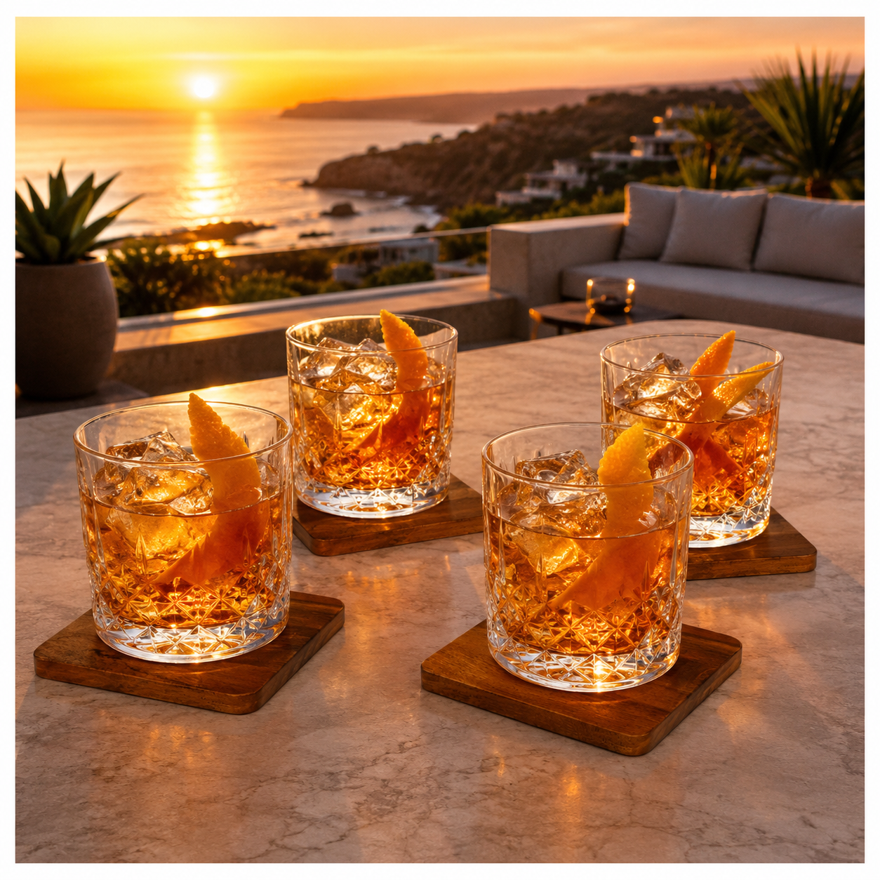 4-Piece Acacia Wood Coaster Set – Brown Wooden Drink Coasters- Eco Friend