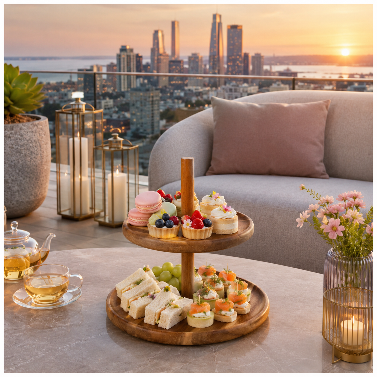 Natural Acacia 2-Tier Round Serving Platter - Wooden Display Stand - 28cm