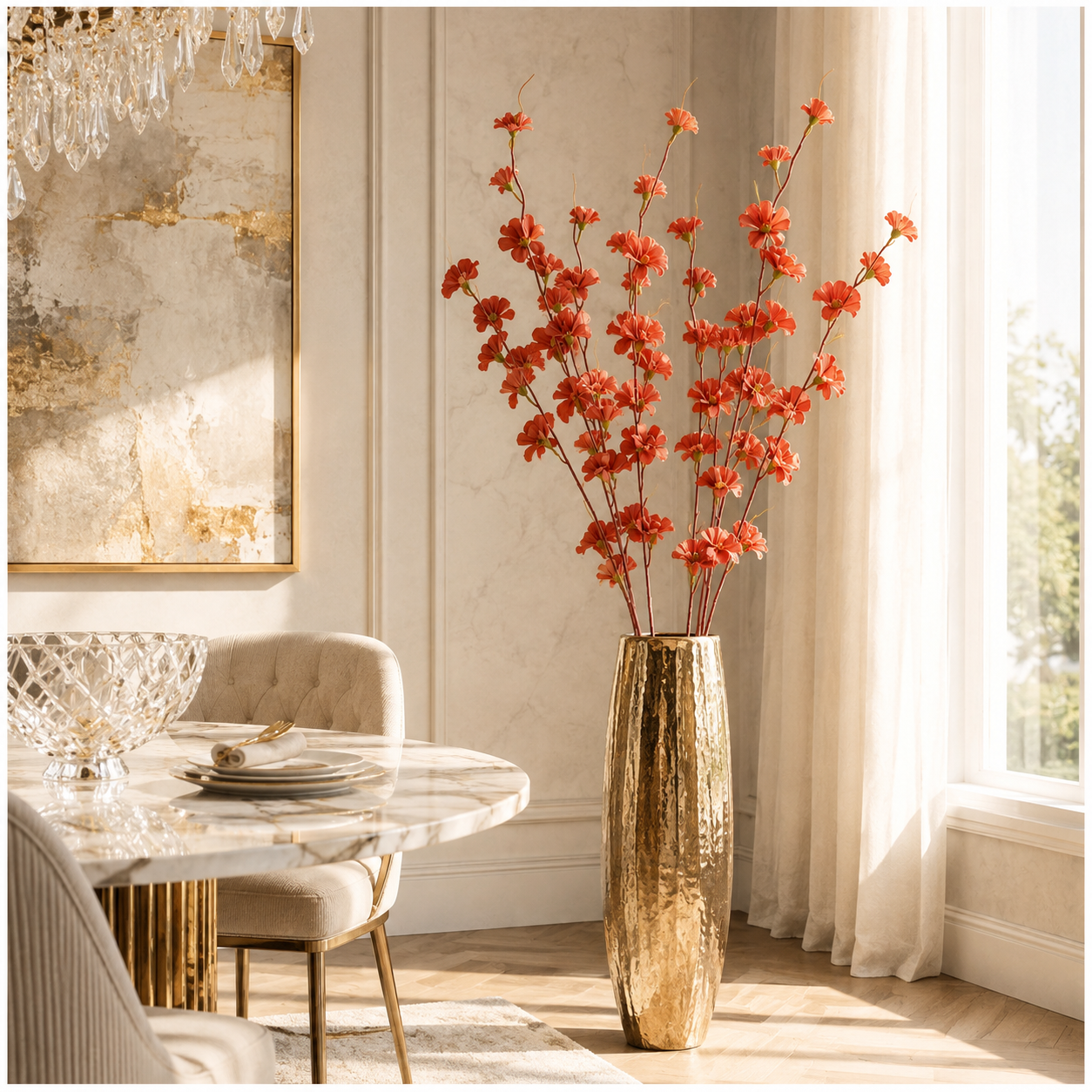 Elegant Faux 2 Cherry Blossom Stems - 85cm- White or Peach Floral Decor
