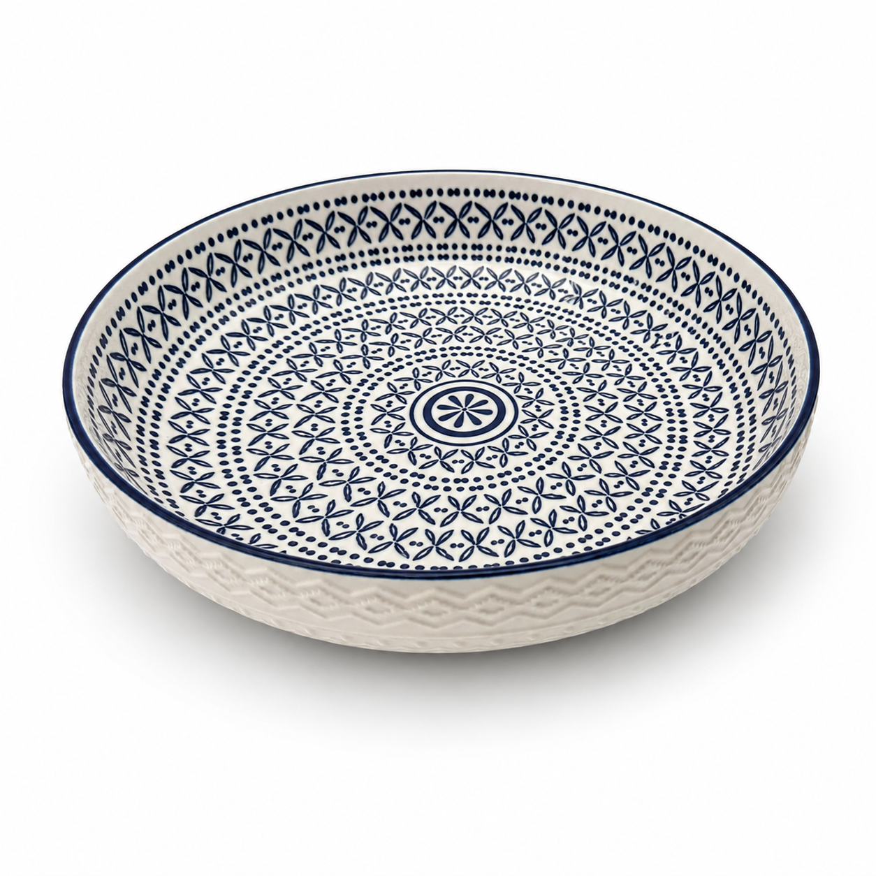 Luxury Large Ceramic Salad Serving Bowl 31cm–Navy and White -Floral Design