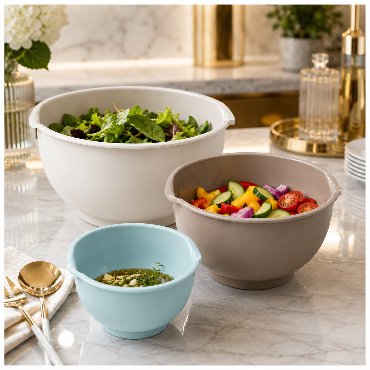 Essential 3-Piece Mixing Bowl Set - Built-In Measurements- 2.5L -2.0L -1.5L