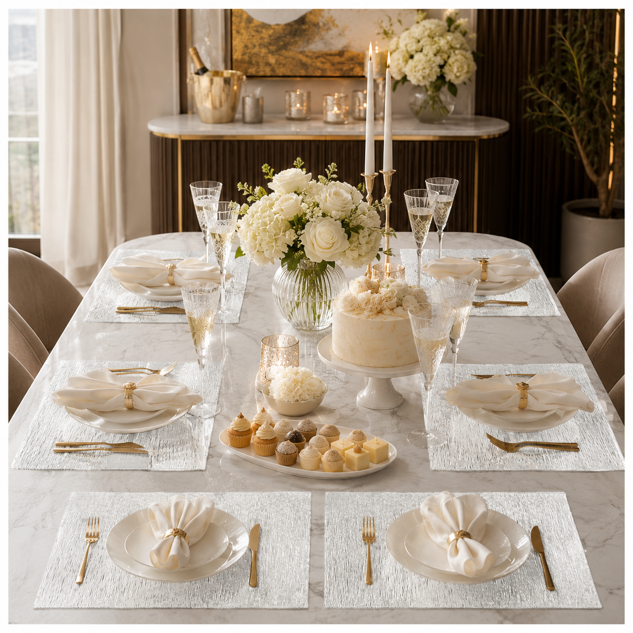Elegant 6 Piece Textured Placemats – Clear And White 30 x 44 cm Table Mats
