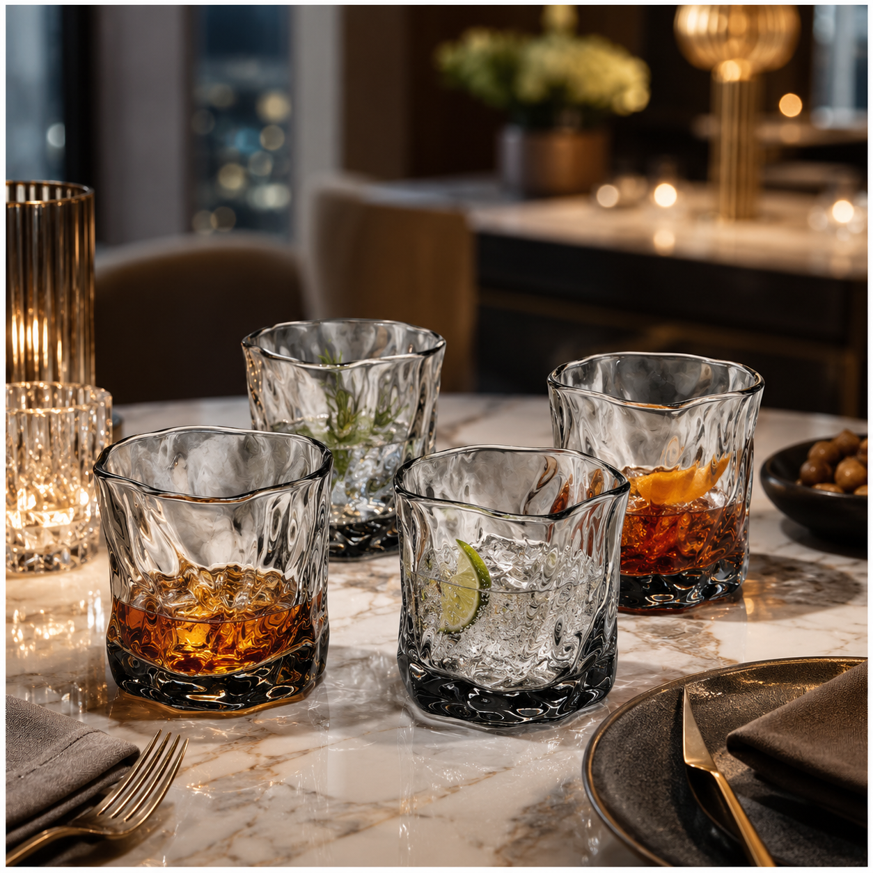 Luxury 4-Piece Translucent Black Crystal-Look Glass Set – 280ml