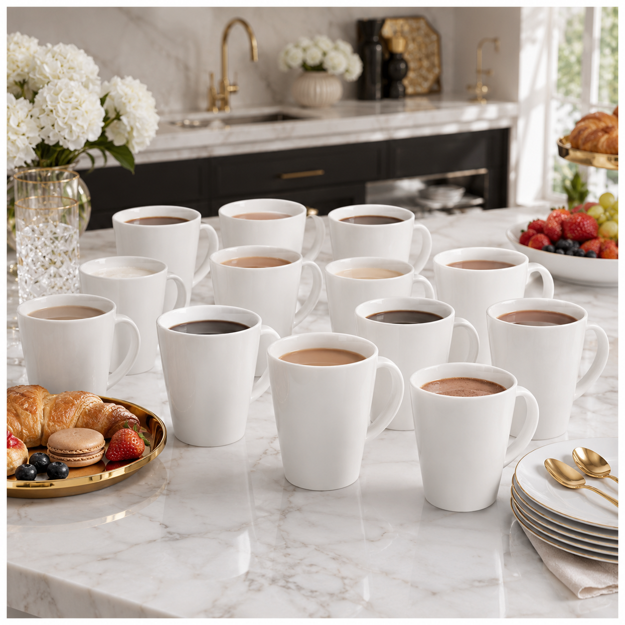 Essential 12-Piece White Fine Porcelain Coffee and Tea Mug Set
