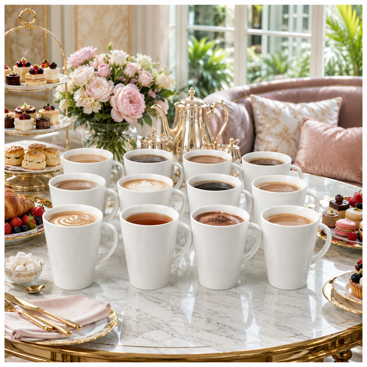Essential 12-Piece White Fine Porcelain Coffee and Tea Mug Set