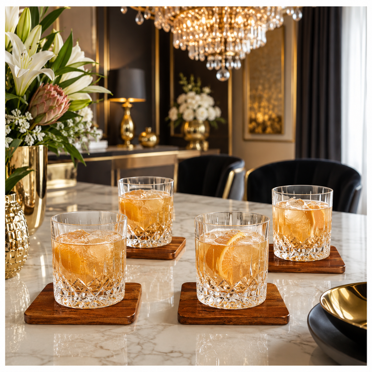 4-Piece Acacia Wood Coaster Set – Brown Wooden Drink Coasters- Eco Friend
