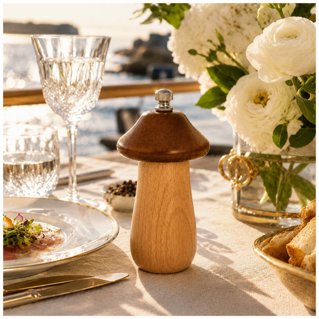 Natural Beech Wood Mushroom Pepper Mill with Adjustable Grind Control-12 cm