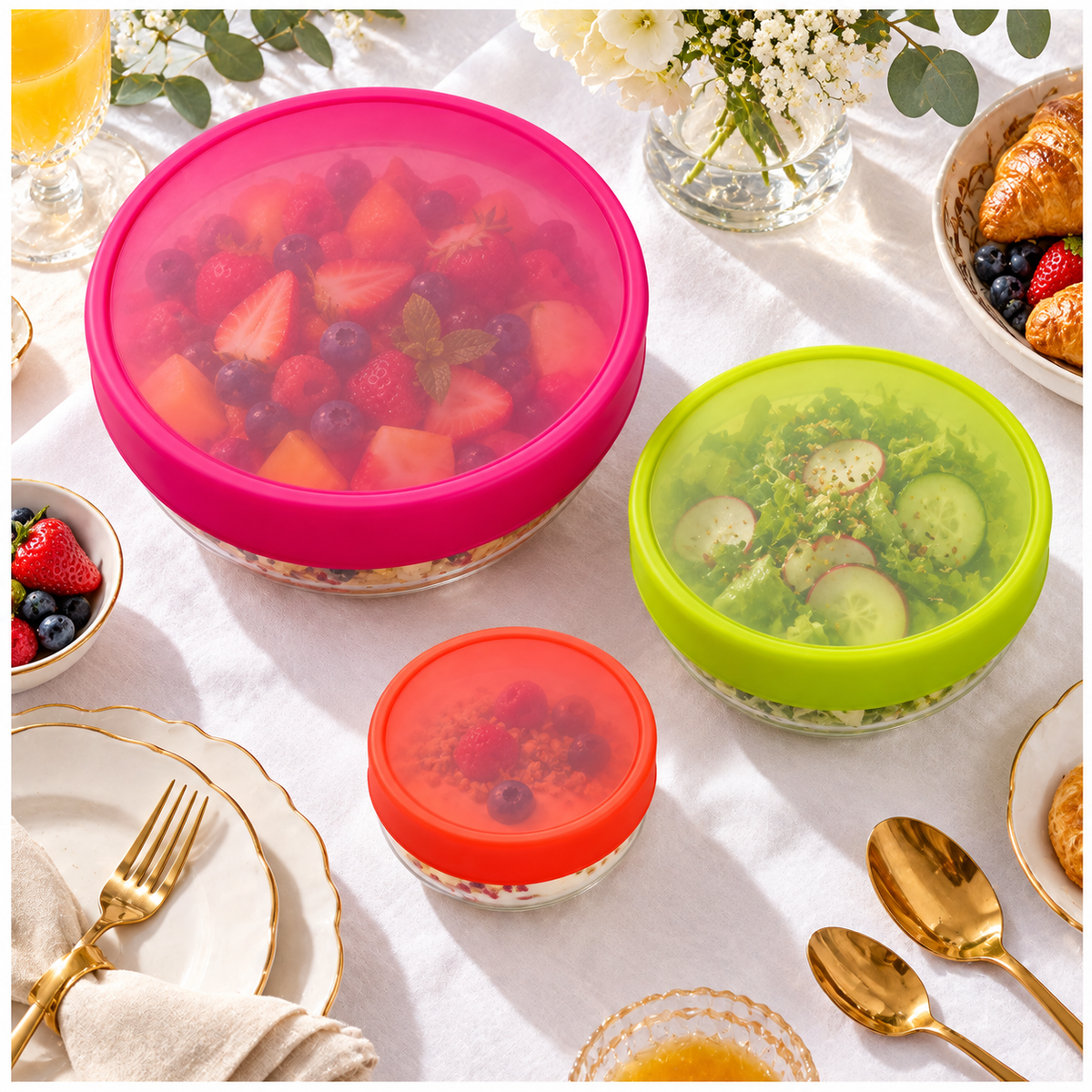 Flexible Silicone Stretch Lids 3-Piece Set | Airtight Food Covers, 8–17 cm