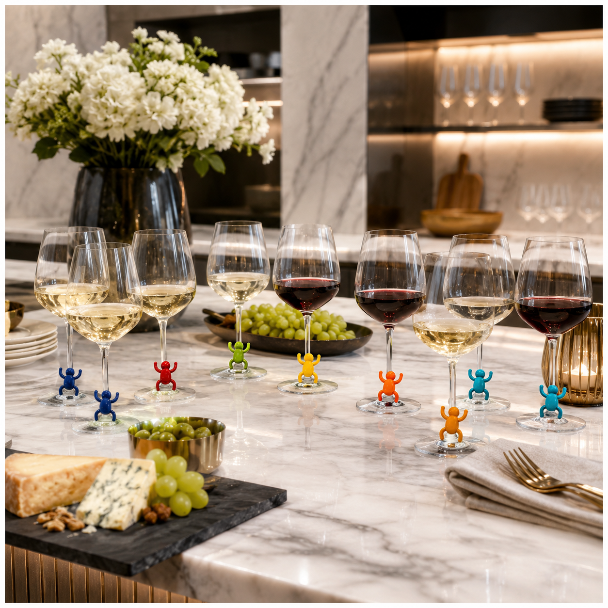 Charming 12-Piece Silicone Spider Wine Glass Marker Set - Multicolour