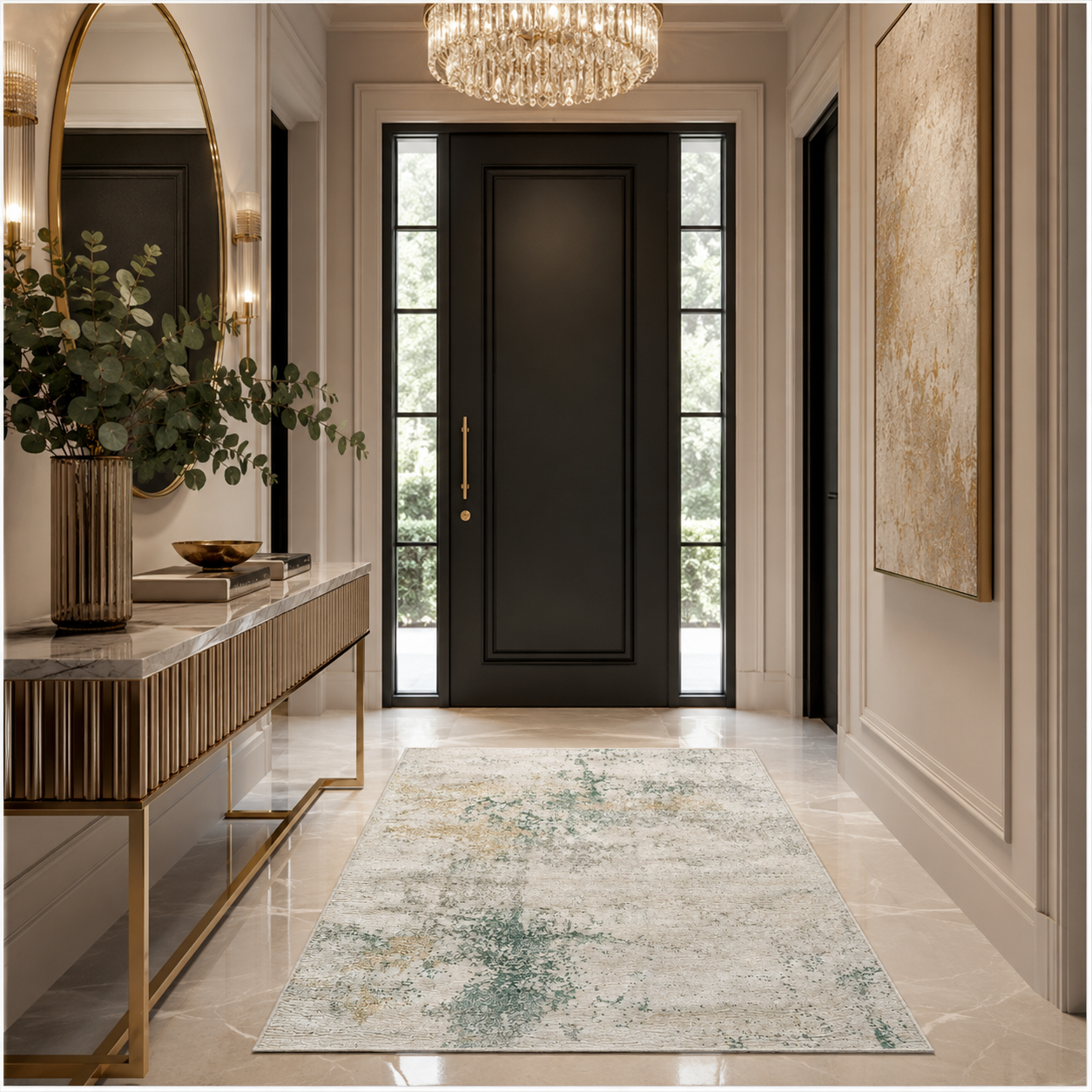 Modern Abstract Area Rug - 180cm x 120cm – Green, Cream Soft Accent Rug