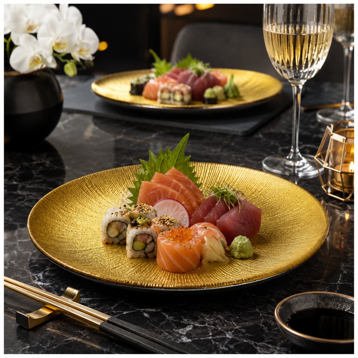 Elegant Gold Sunburst Glass Dessert and Appetizer Platter – 27cm