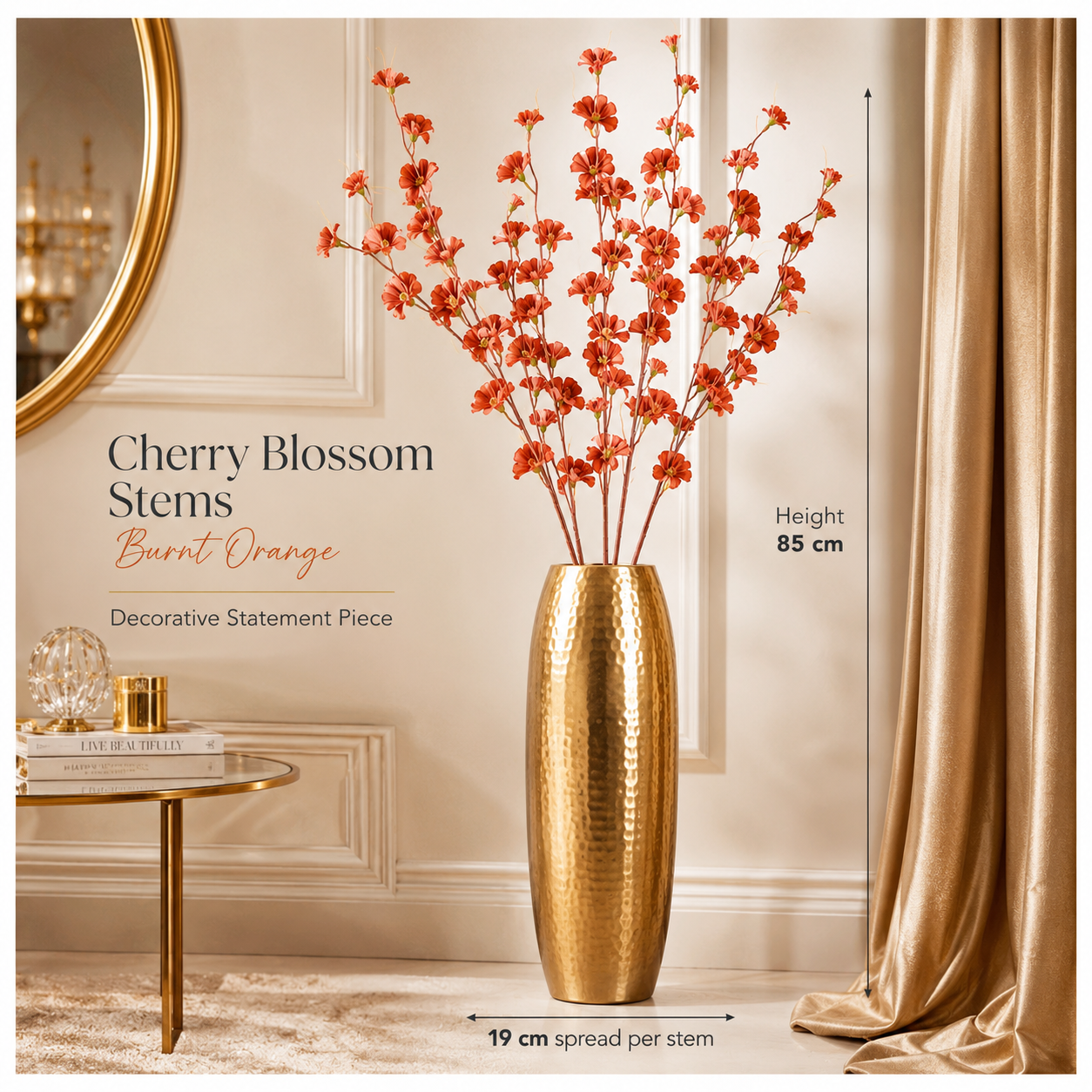 Elegant Faux 2 Cherry Blossom Stems - 85cm- White or Peach Floral Decor