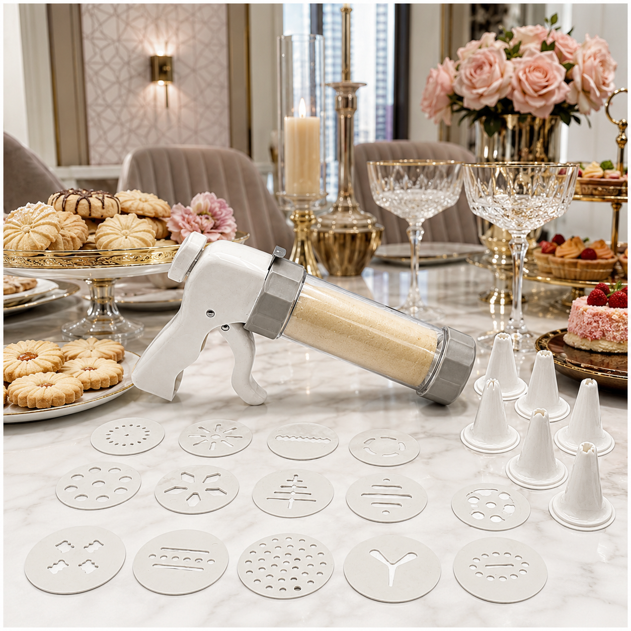 20-Piece - Cookie Gun Set 13 Discs and 6 Piping Tips
