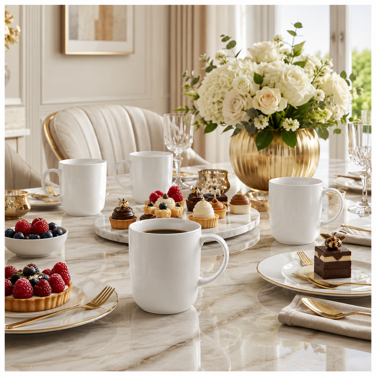 Essential 18-Piece White Ceramic Mug Set for Tea, Coffee and Entertaining