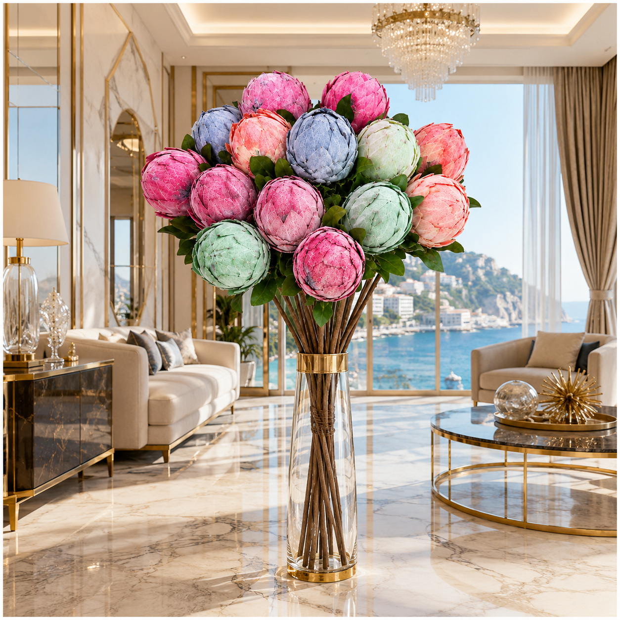 Protea Statement Bouquet – Luxury High End 12-Stem Decorative Arrangement