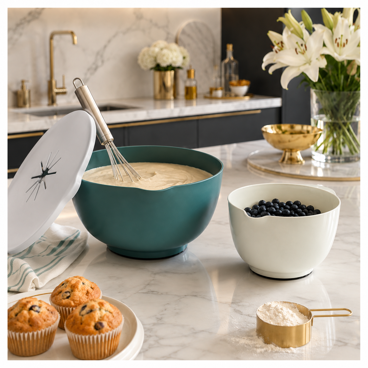 Essential 3 Piece Mixing Bowl Set with Lid – 2 Sizes- Baking Prep BowlS