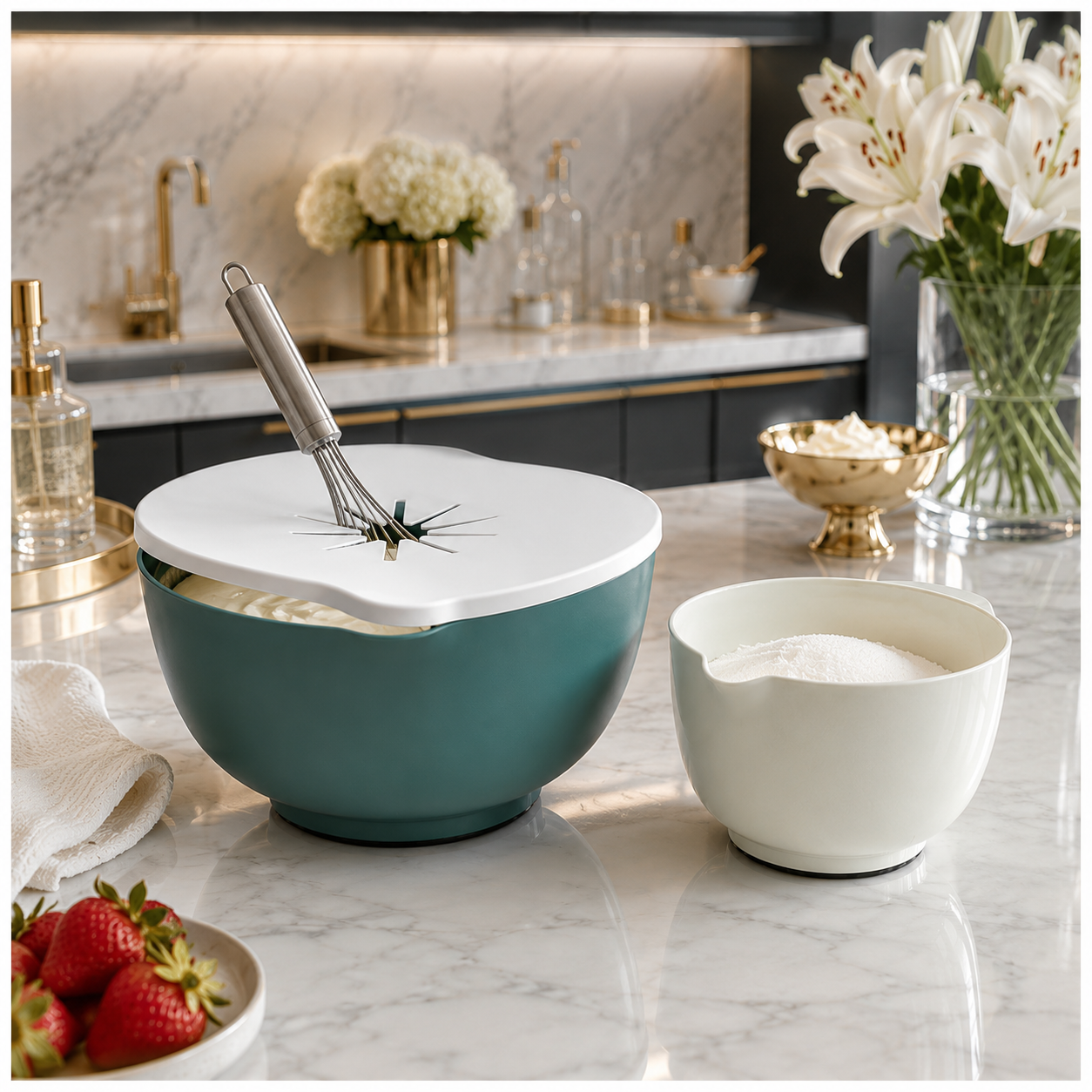 Essential 3 Piece Mixing Bowl Set with Lid – 2 Sizes- Baking Prep BowlS