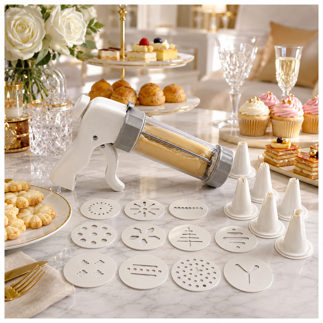 20-Piece - Cookie Gun Set 13 Discs and 6 Piping Tips