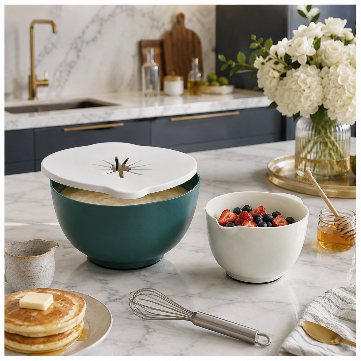 Essential 3 Piece Mixing Bowl Set with Lid – 2 Sizes- Baking Prep BowlS