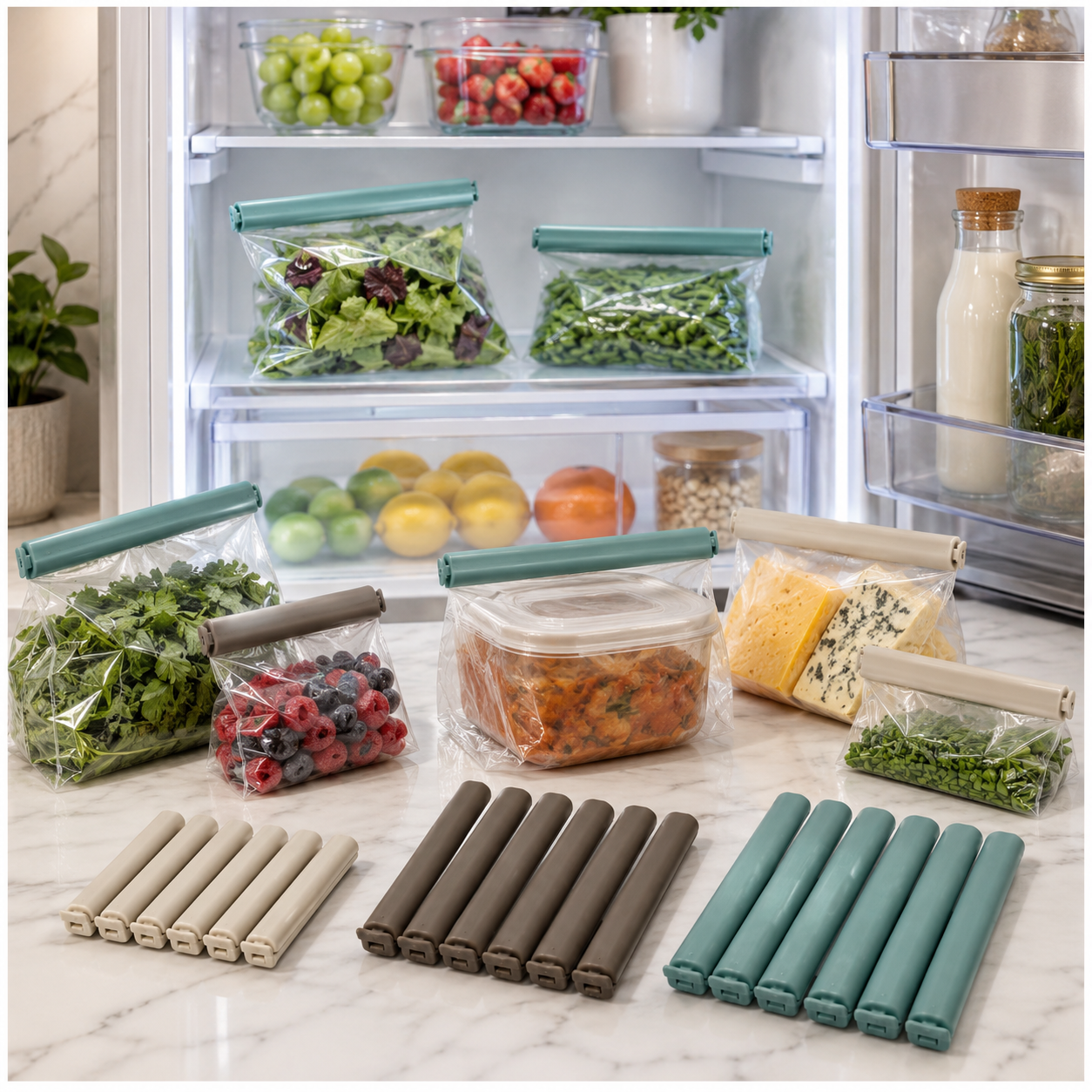 18-Piece Food Sealing Clip Set – 3 Sizes, Reusable Bag Clips for Preserving