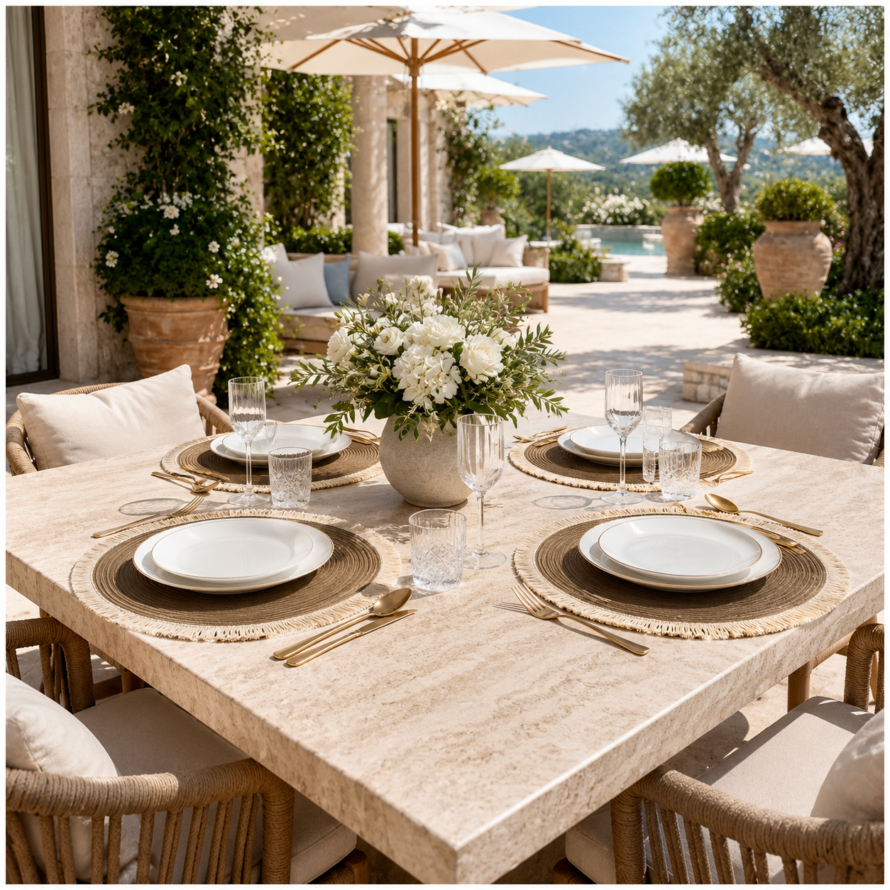 Essential 4-Piece Round Woven Fringe Placemat Set – 38 cm