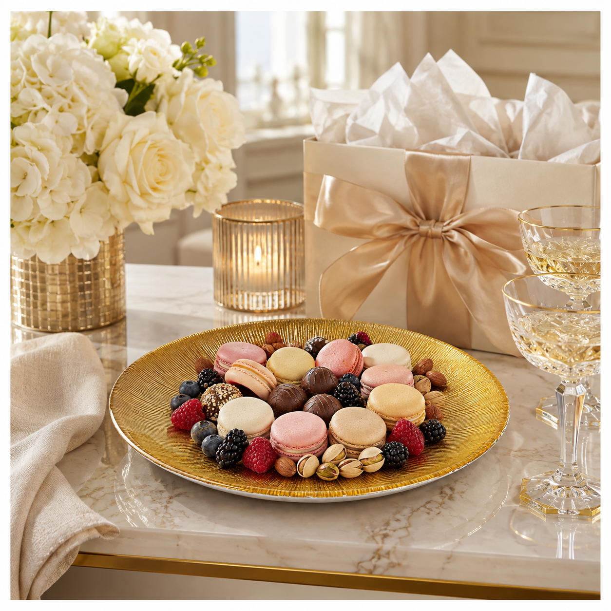 Elegant Gold Sunburst Glass Dessert and Appetizer Platter – 27cm