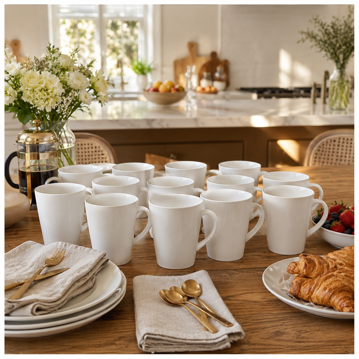 Essential 12-Piece White Fine Porcelain Coffee and Tea Mug Set