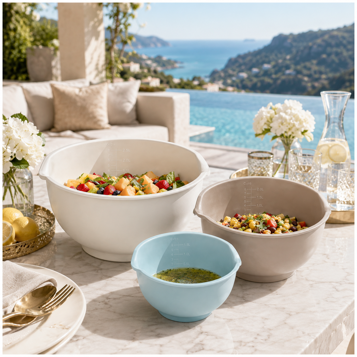 Essential 3-Piece Mixing Bowl Set - Built-In Measurements- 2.5L -2.0L -1.5L
