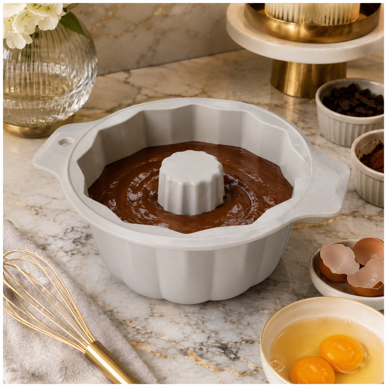 BPA Free Professional Silicone Cake Mould – Stone White Round Bundt Mould