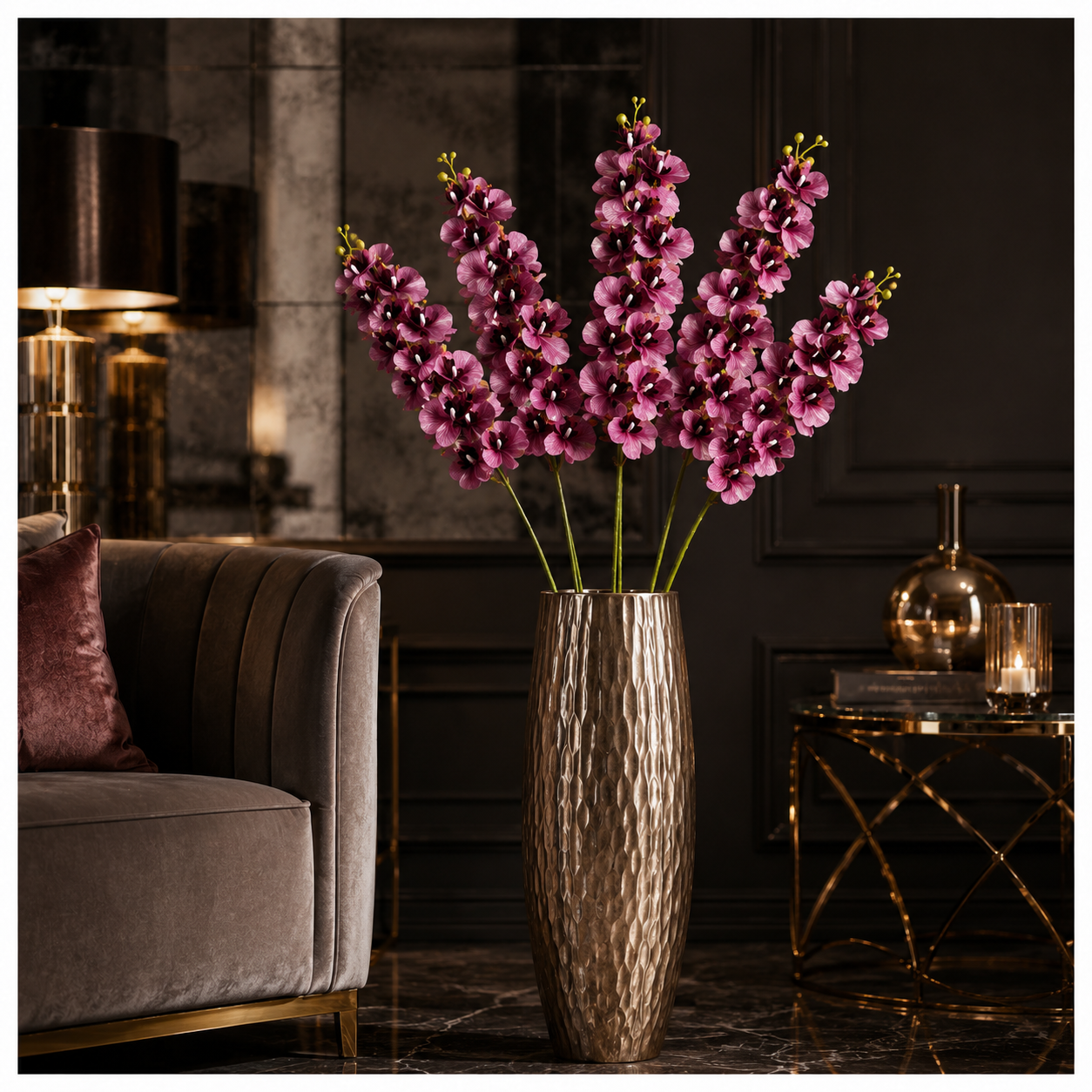 3 Piece Decorative Orchid Stem Set – Beautiful Tall Flowers -98 cm