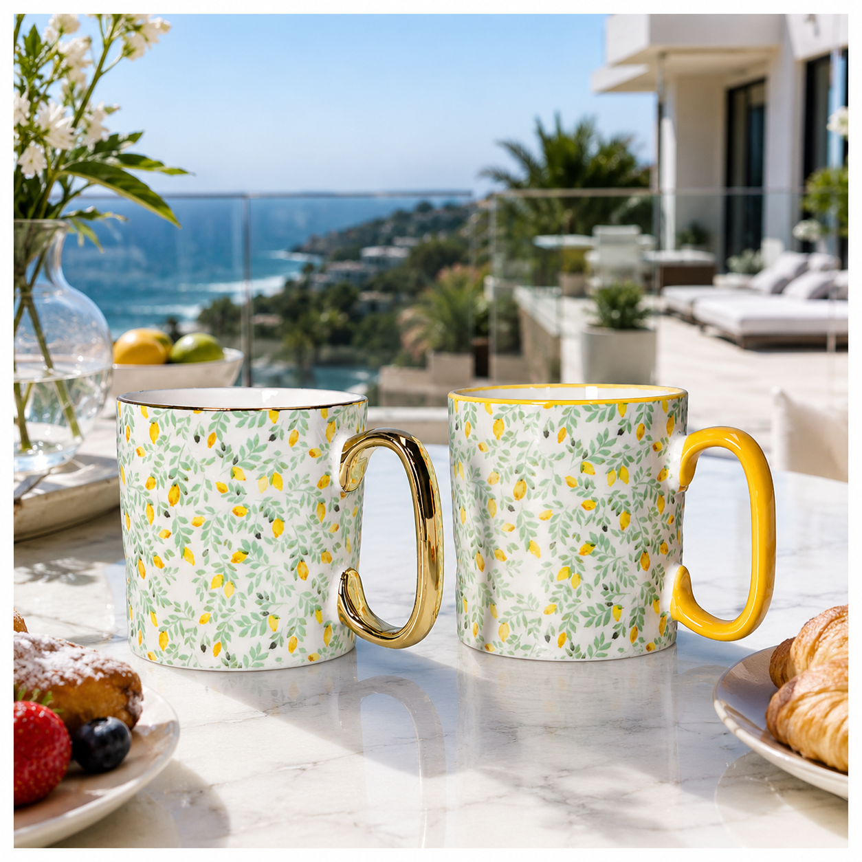 2-Piece Floral Porcelain Coffee Mug Set–Elegant Hot and Cold Beverage Mugs