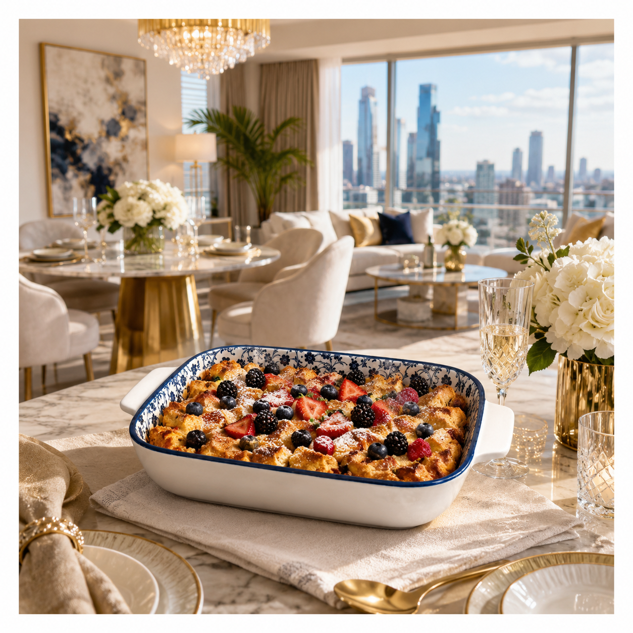 Elegant Navy Floral Ceramic Casserole Dish – 27.4cm - Blue and White