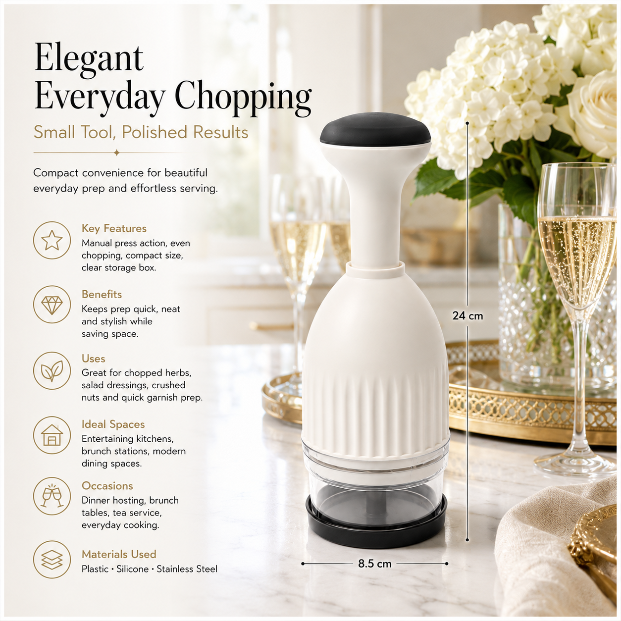 Essential Hand-Powered Compact Food Chopper – 8.5 x 24cm