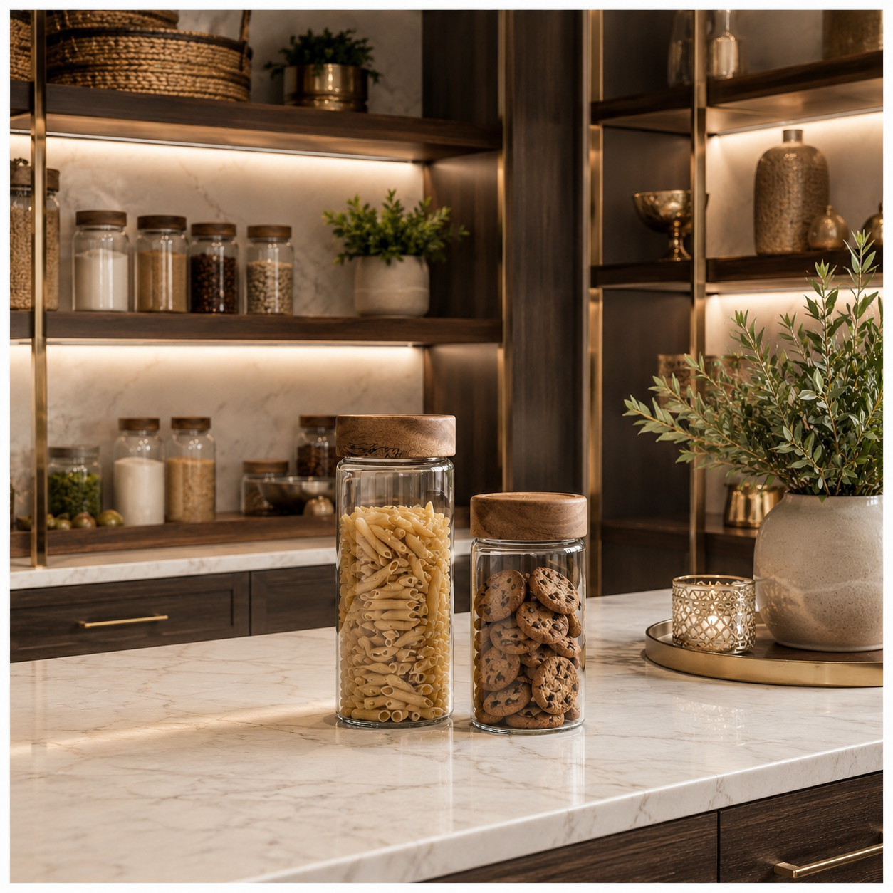 2-Piece Glass Storage Jar Set with Solid Acacia Wood Lids – 580ml and 500ml