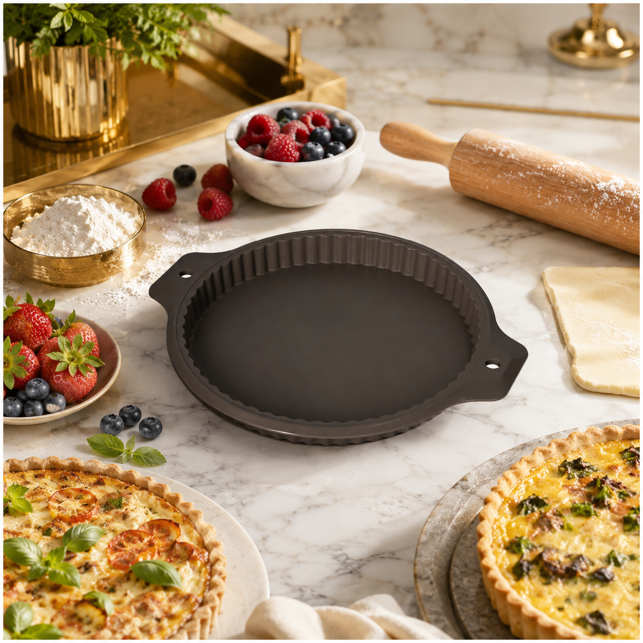 Essential Round Fluted Tart and Quiche Mold -33.4 x 28.3 x 3.2cm - BPA free