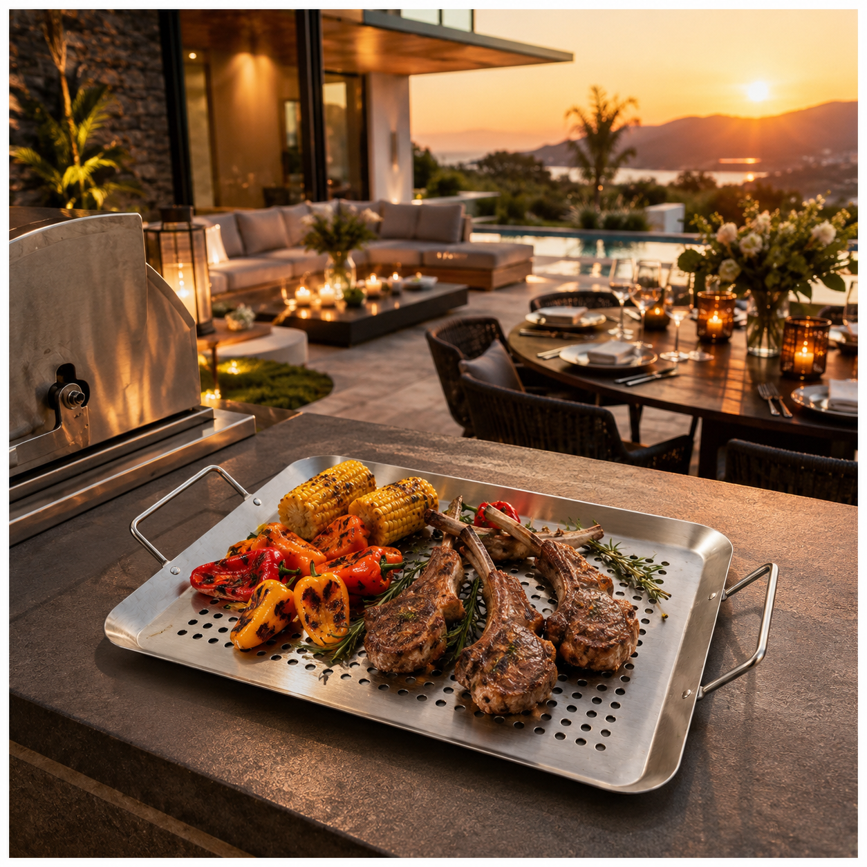 Heavy-Duty Stainless Steel Grill Basket with Handles for Braais – 40 x 28cm