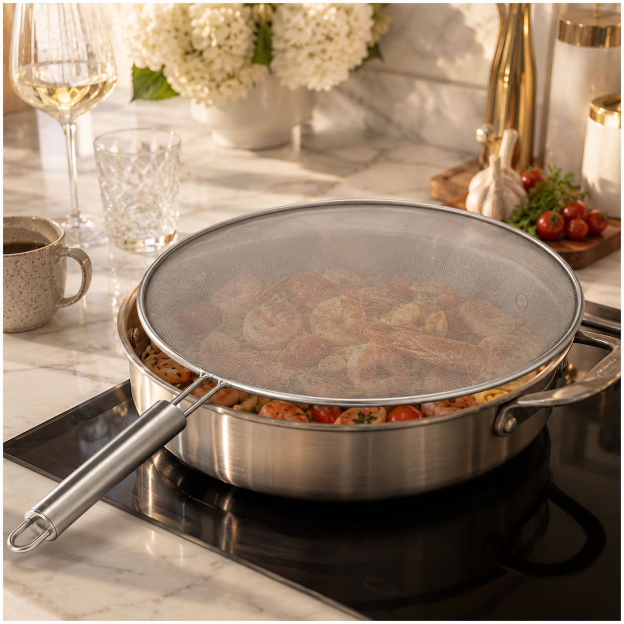 30cm Stainless Steel Splatter Screen with Easy-Grip Handl