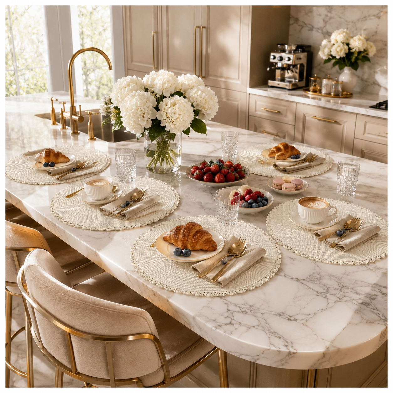 6-Piece Round Woven Straw Placemats with Scalloped Edge – 38cm