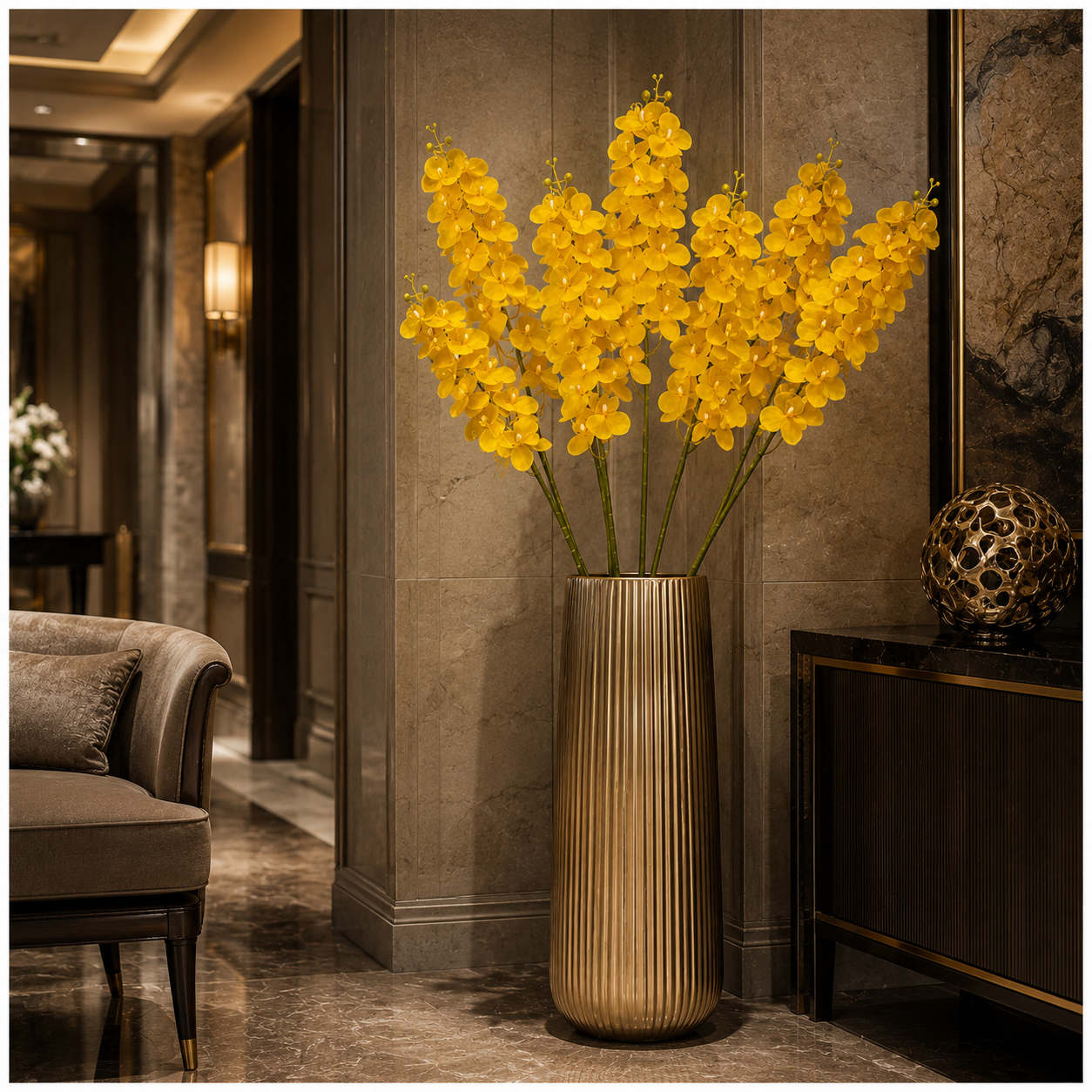 3-Piece Elegant Orchid Flower Stem Set – 98cm Tall, Modern Floral set