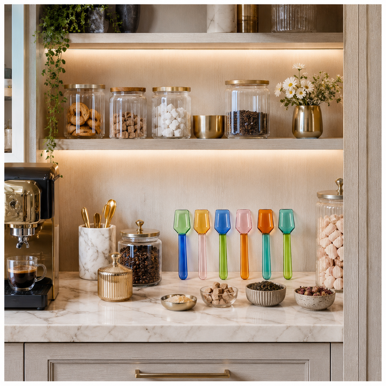 High Quality BPA Free-Color Blocking Borosilicate Glass Spoon-Set of 6- 9cm