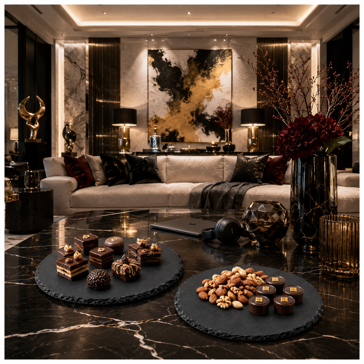 Elegant Natural Stone Slab Tray Set – 2 Piece Serving tray - 30 cm