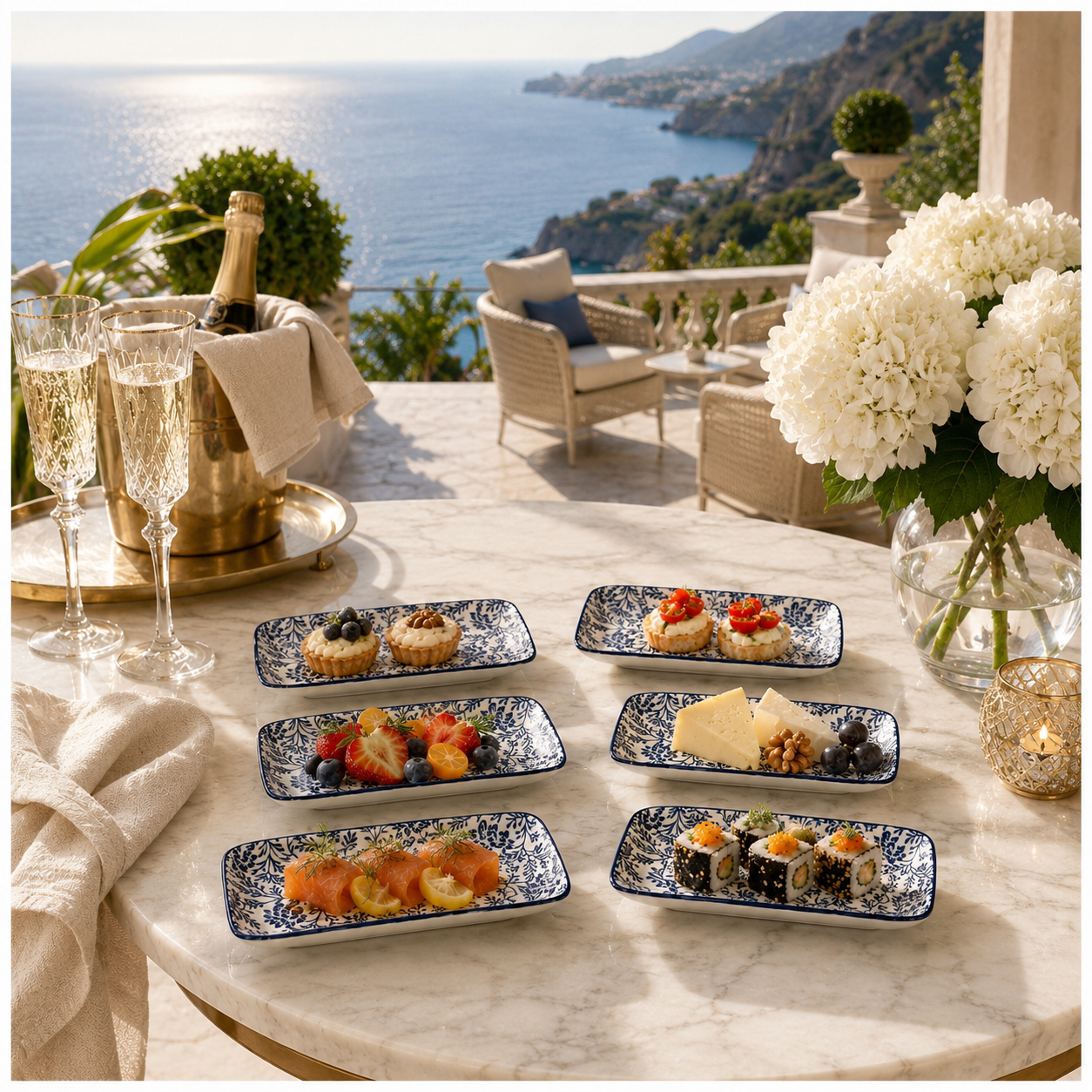 6-Piece Navy Floral Ceramic Side Plates for Luxe Hosting and Everyday Style