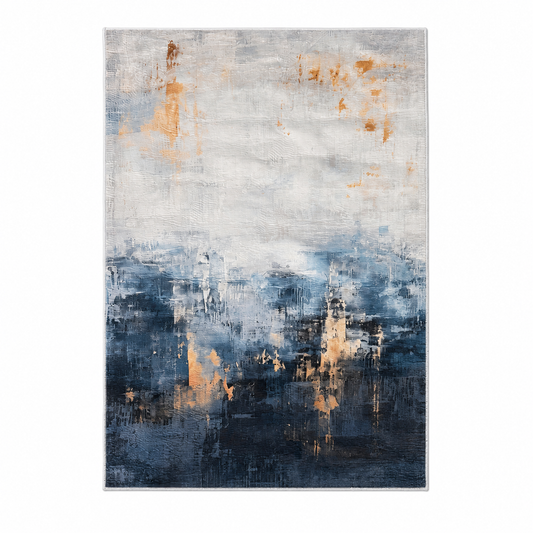 Beautiful Abstract Modern Polyester Area Rug -120 x 180cm - Blue Gold Grey