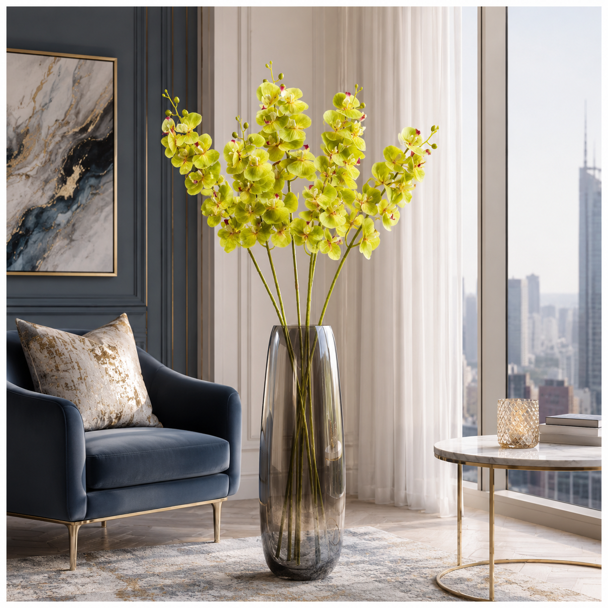 3-Piece Elegant Orchid Flower Stem Set – 98cm Tall, Modern Floral set