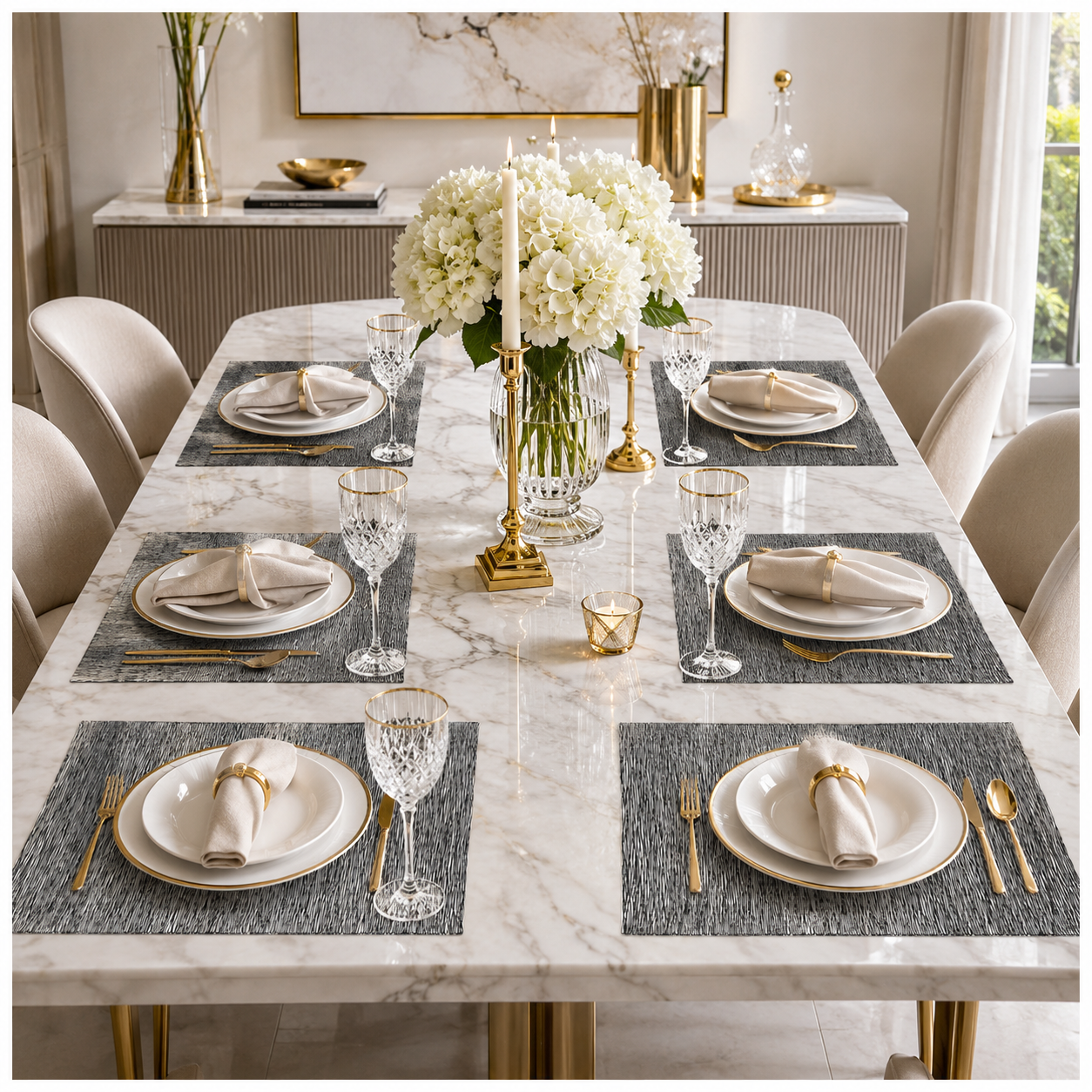 6-Piece Reversible Black Textured Waterproof Placemats – Dining Table Mats