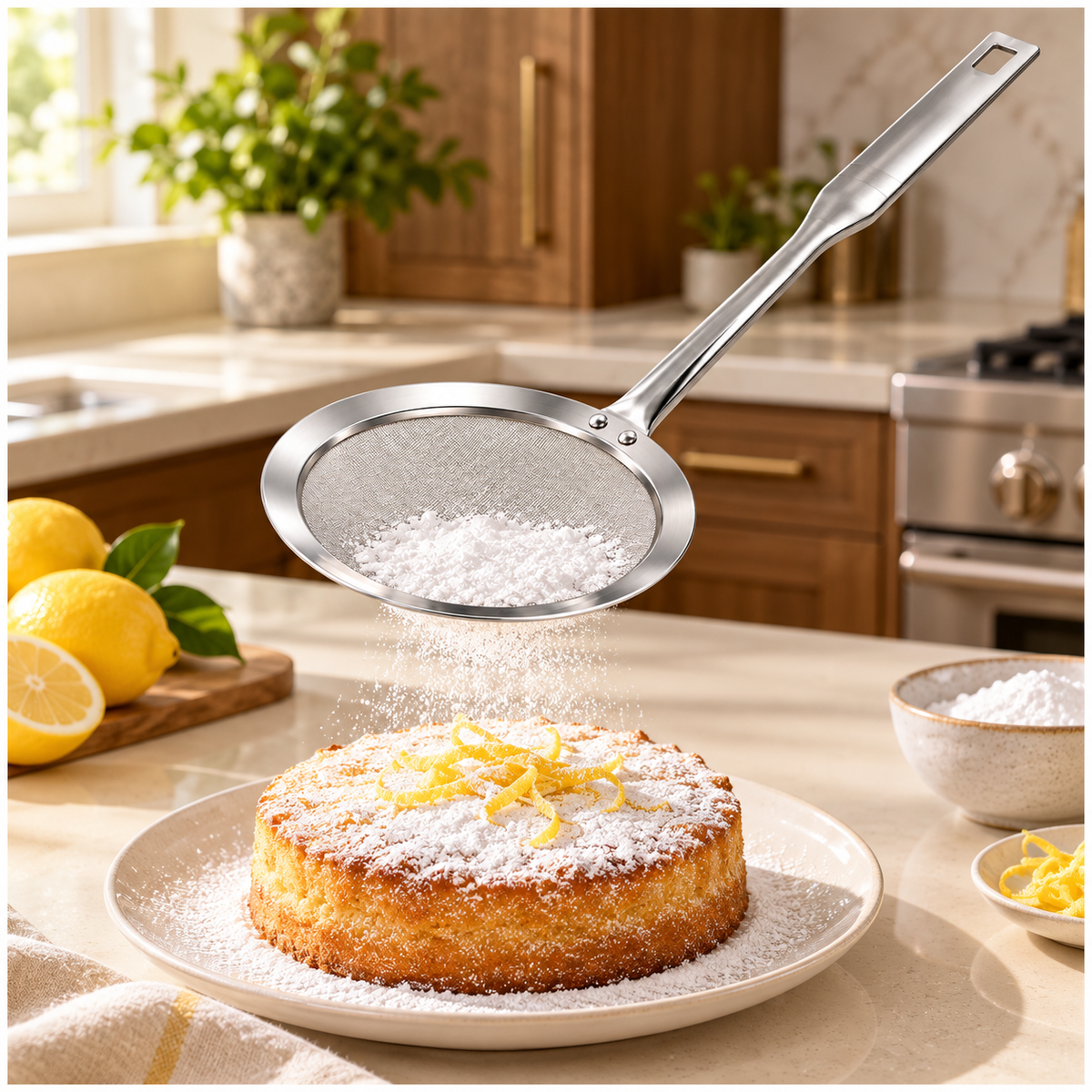 Stainless Steel Fine Mesh Strain Skimmer with Long Flat Handle – Silver