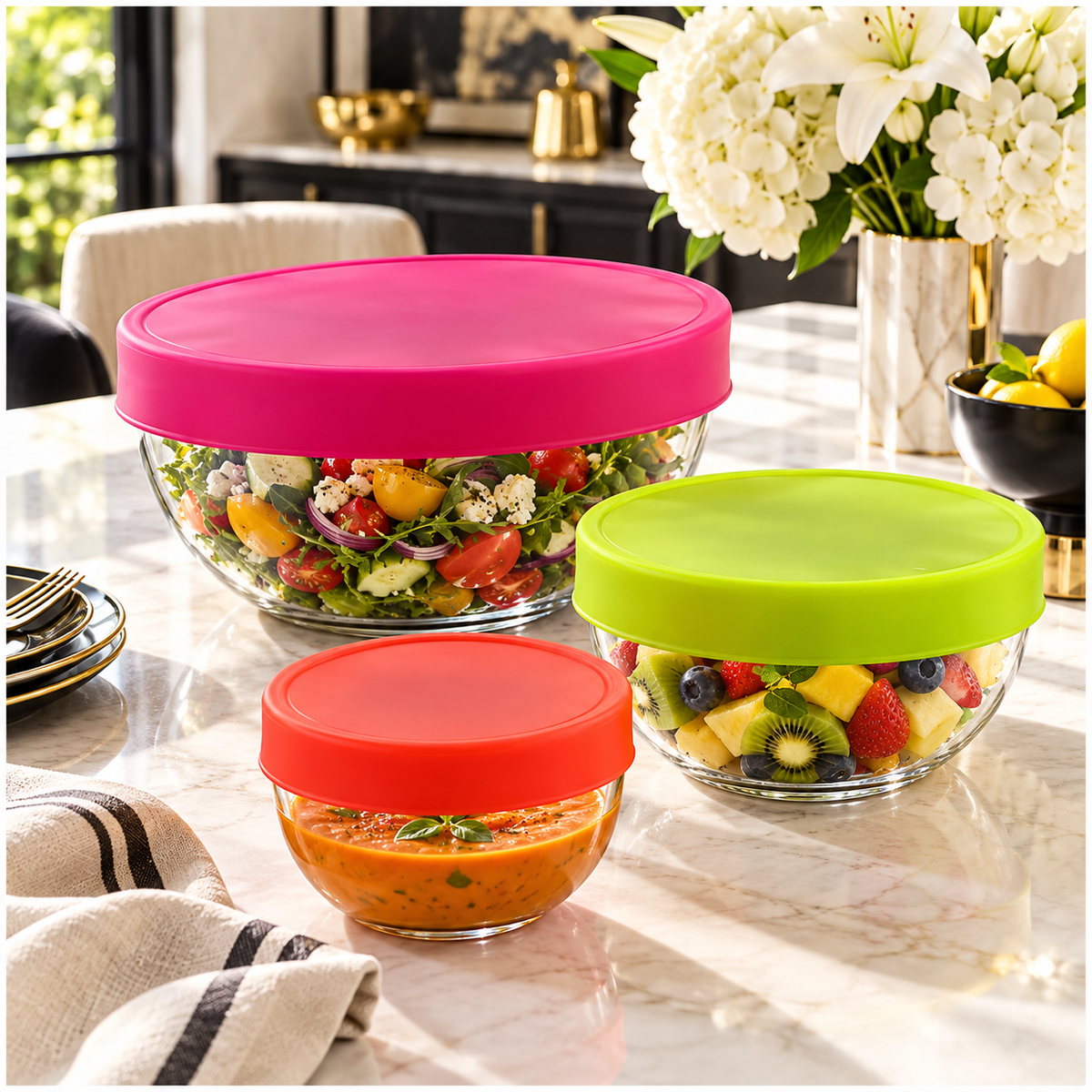 Flexible Silicone Stretch Lids 3-Piece Set | Airtight Food Covers, 8–17 cm