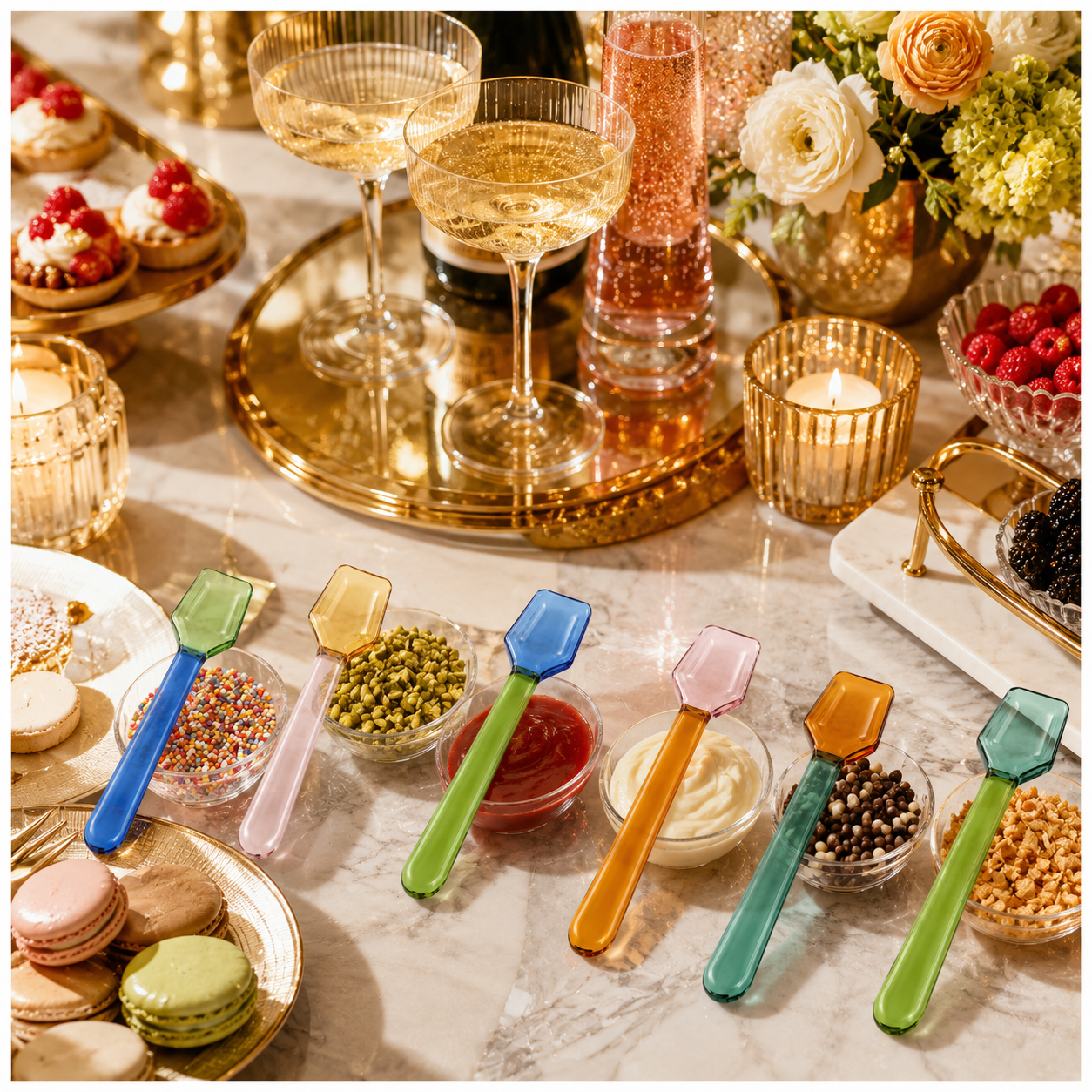 High Quality BPA Free-Color Blocking Borosilicate Glass Spoon-Set of 6- 9cm